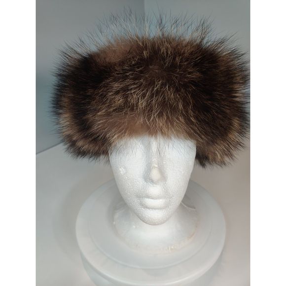 Vintage Racoon and Black Leather Fur Hat from Canada 21\